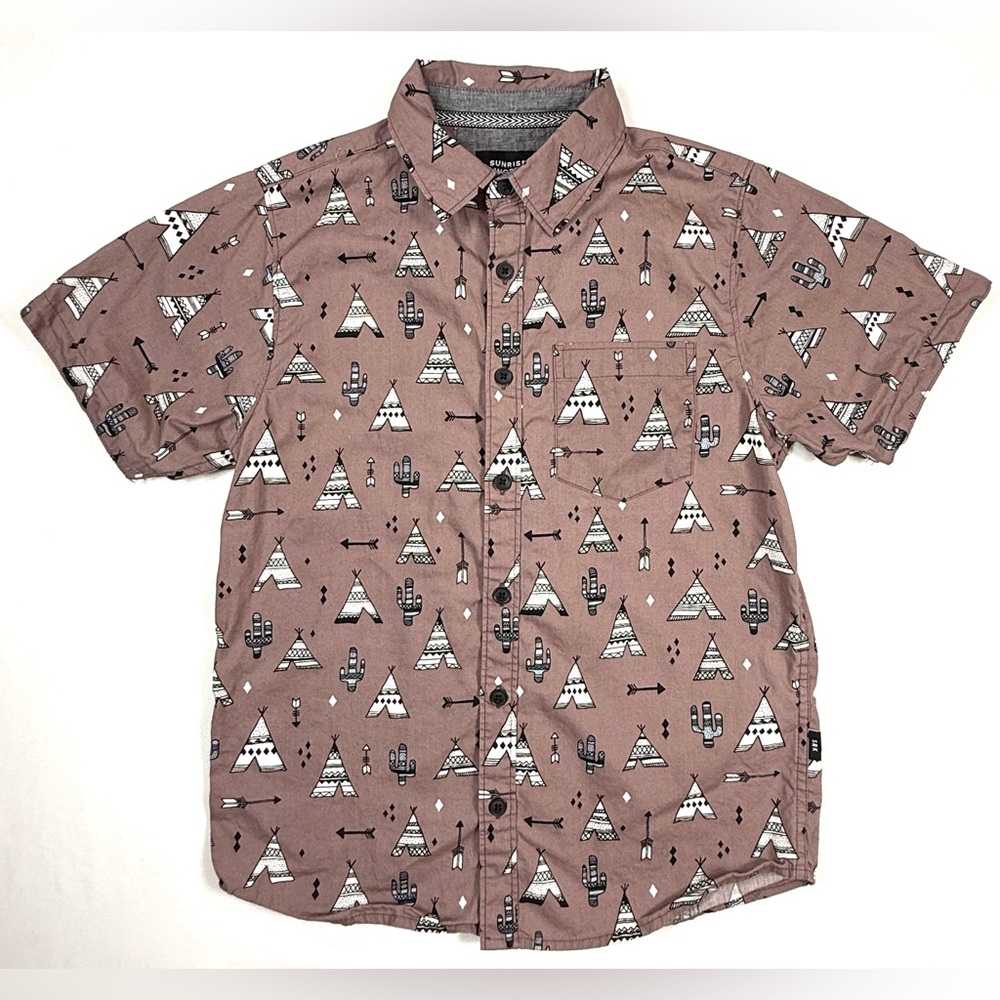 SUNRISE KINGDOM Boys‎ Native American Teepee Shirt M 10-12 Fall Thanksgiving